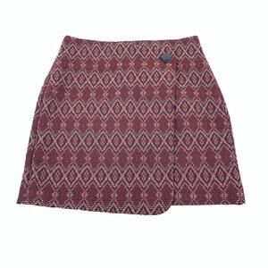 LOFT Ann Taylor Faux Wrap Skirt Size 6 Womens Red Geometric Diamond Print Small